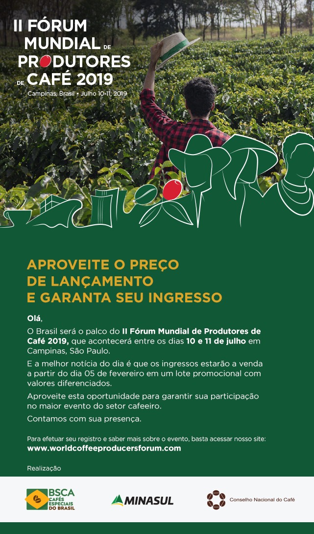 Começam vendas de ingressos ao Fórum Mundial de Produtores de Café no Brasil