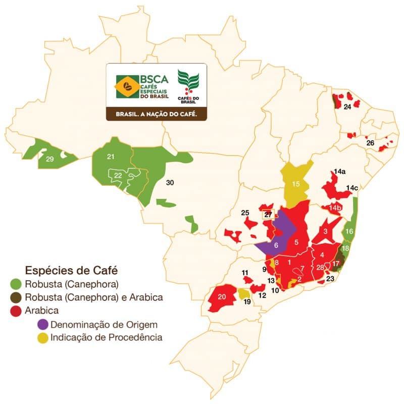 BSCA atualiza mapa das origens produtoras de café no Brasil